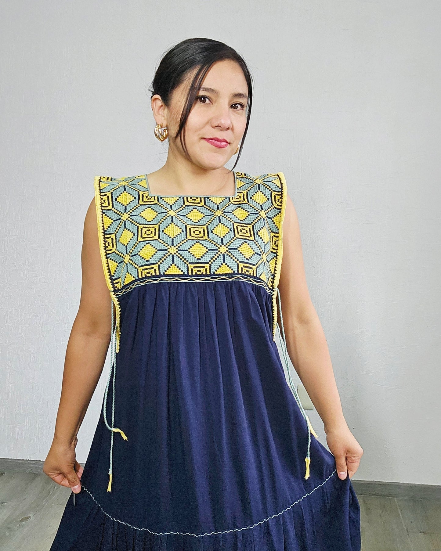 Vestido Teresa Azul Marino Amarillo Unitalla