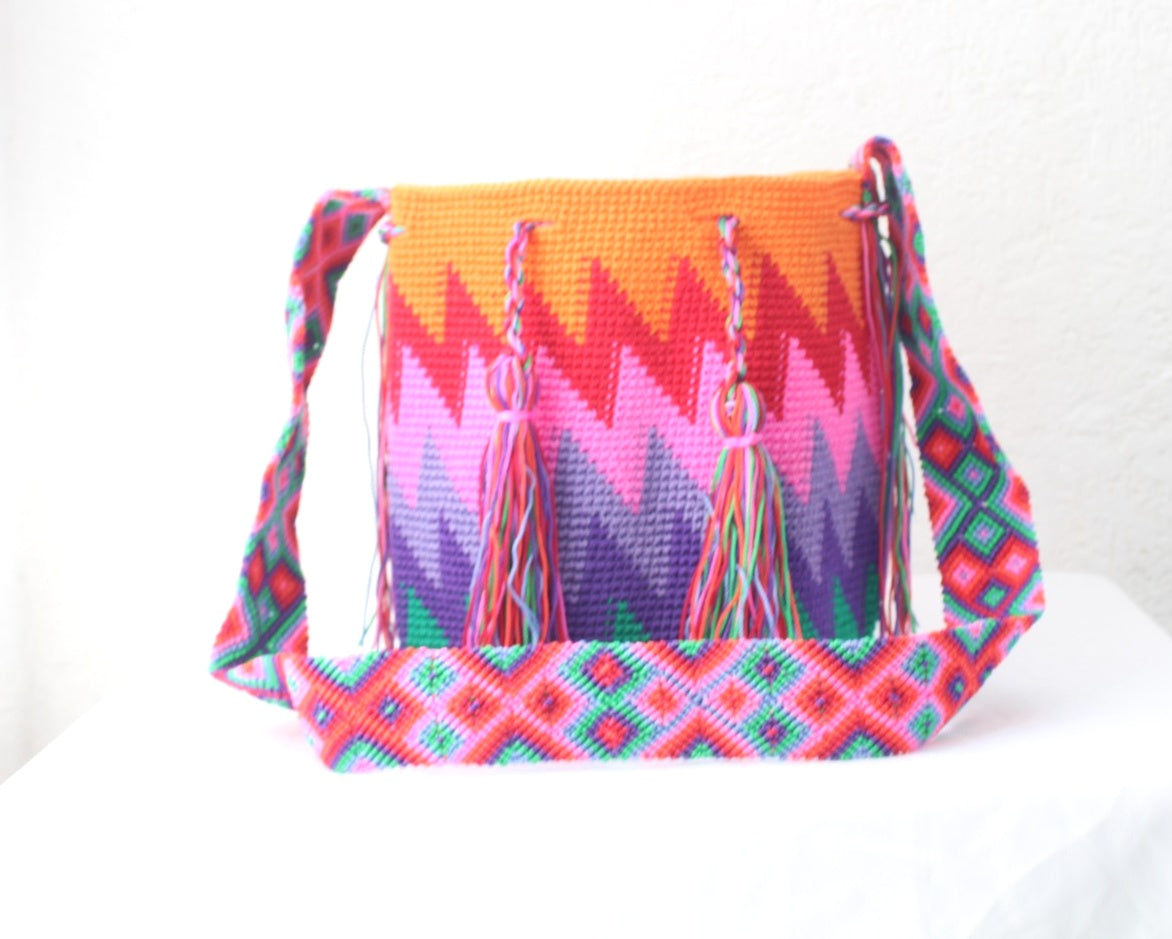 Bolso Morral ZigZag Naranja Rosa Lila
