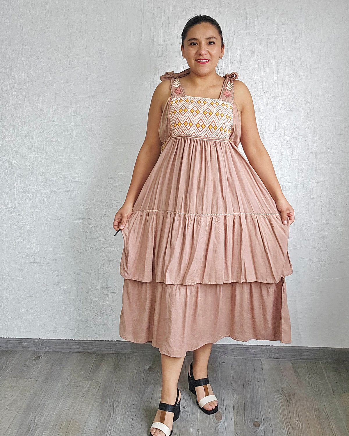 Vestido Fatima Telar Beige Blanco XL -XXL