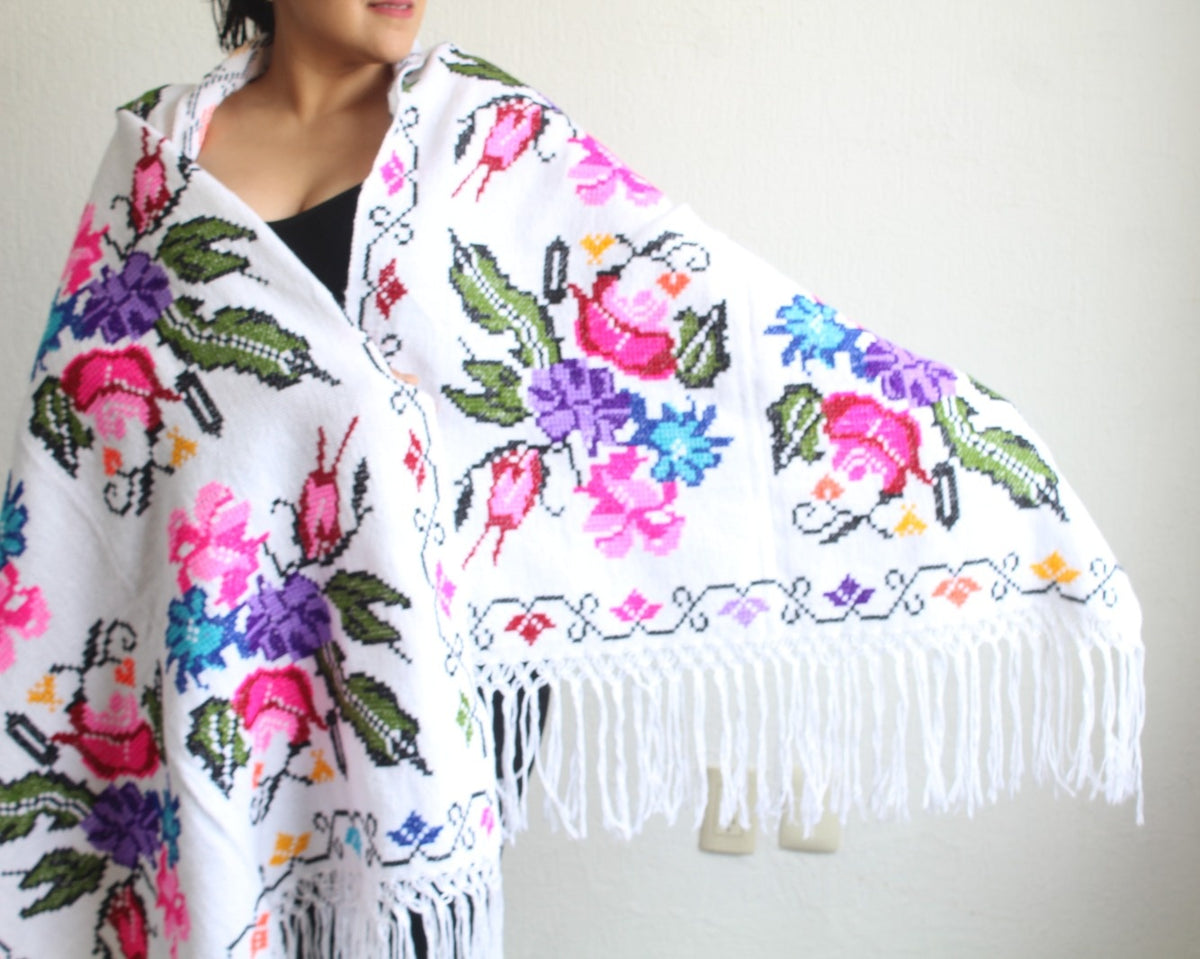 Rebozo Flores Blanco Grande