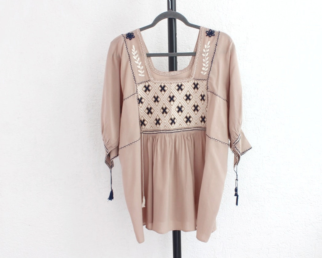 Blusa Julia Beige Azul Unitalla