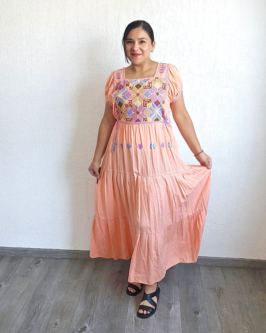 Vestido Maribel Flores Salmon Colores L / XL
