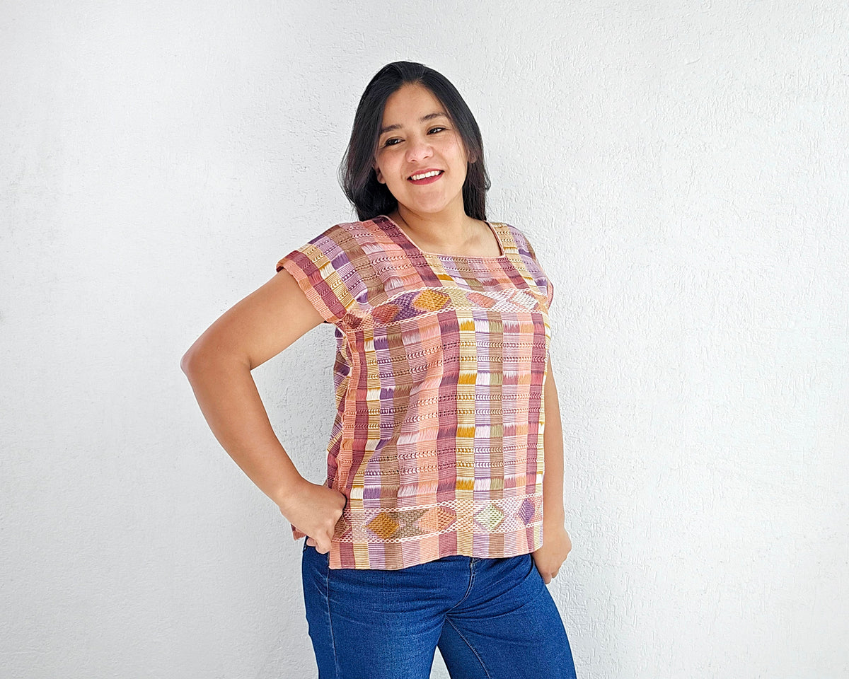 Huipil Angela Café Coral Rosa