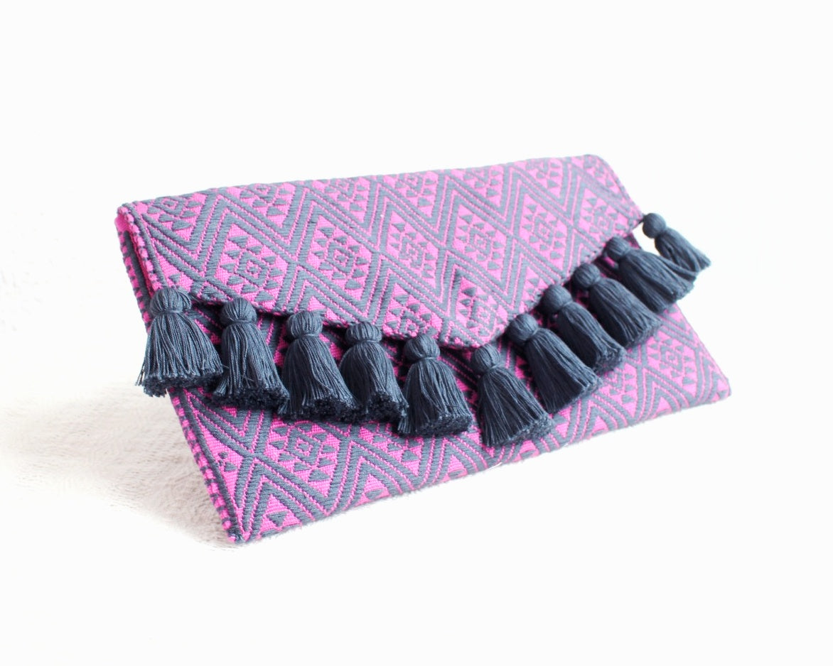 Clutch Artesanal Estrellas Diamante Lila Gris