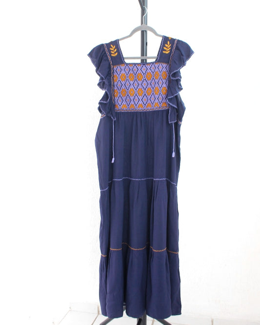 Vestido Josefina Azul Marino Amarillo Unitalla