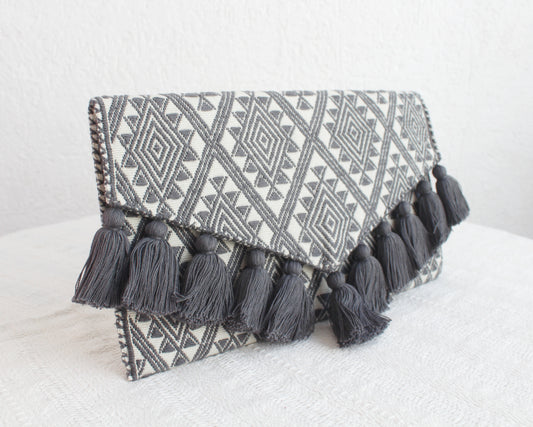 Clutch Artesanal Estrellas D Gris Perla