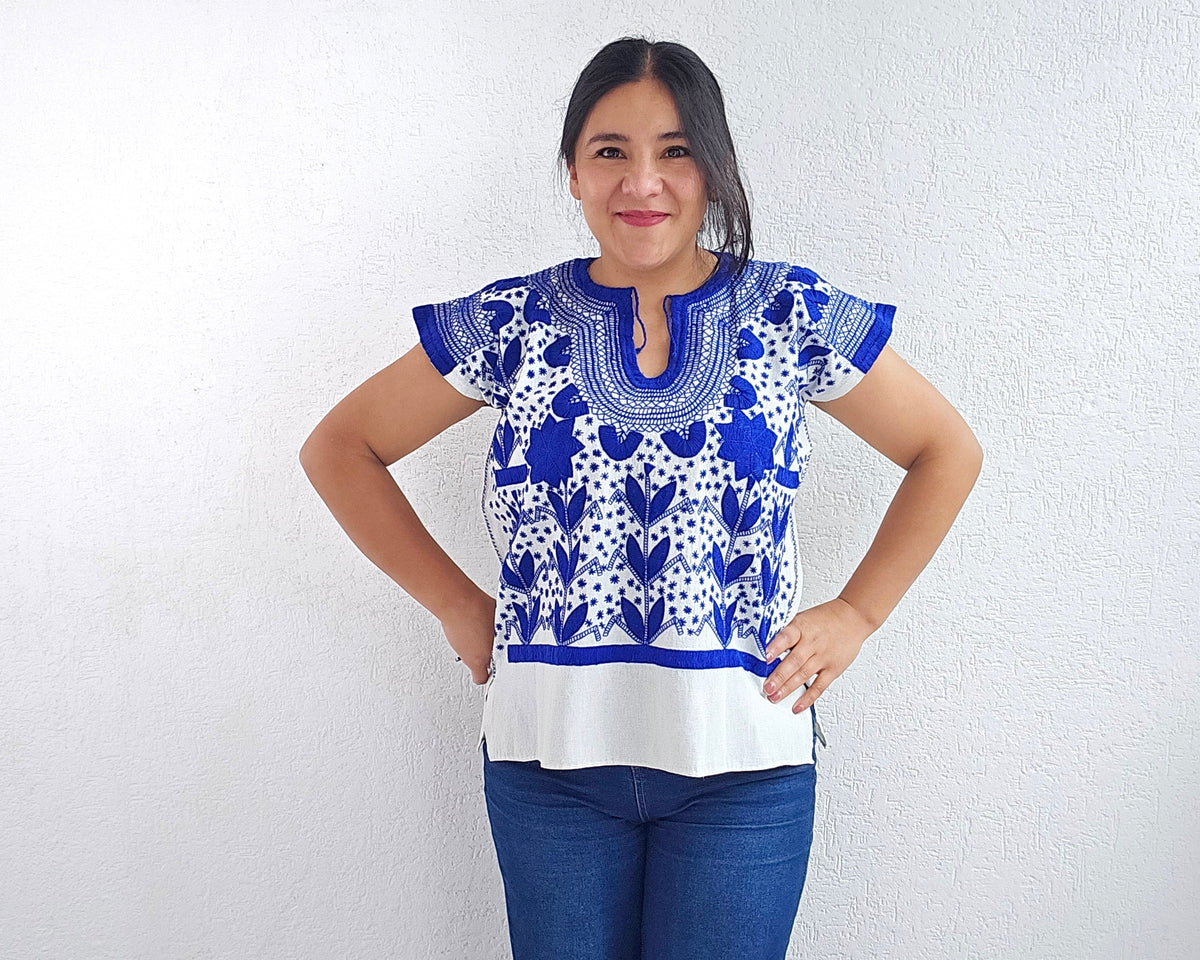 Blusa Milpa Flores Azul Rey Unitalla