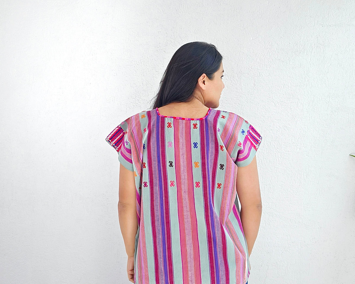 Huipil Corto Pantheló Rosa Lila Menta