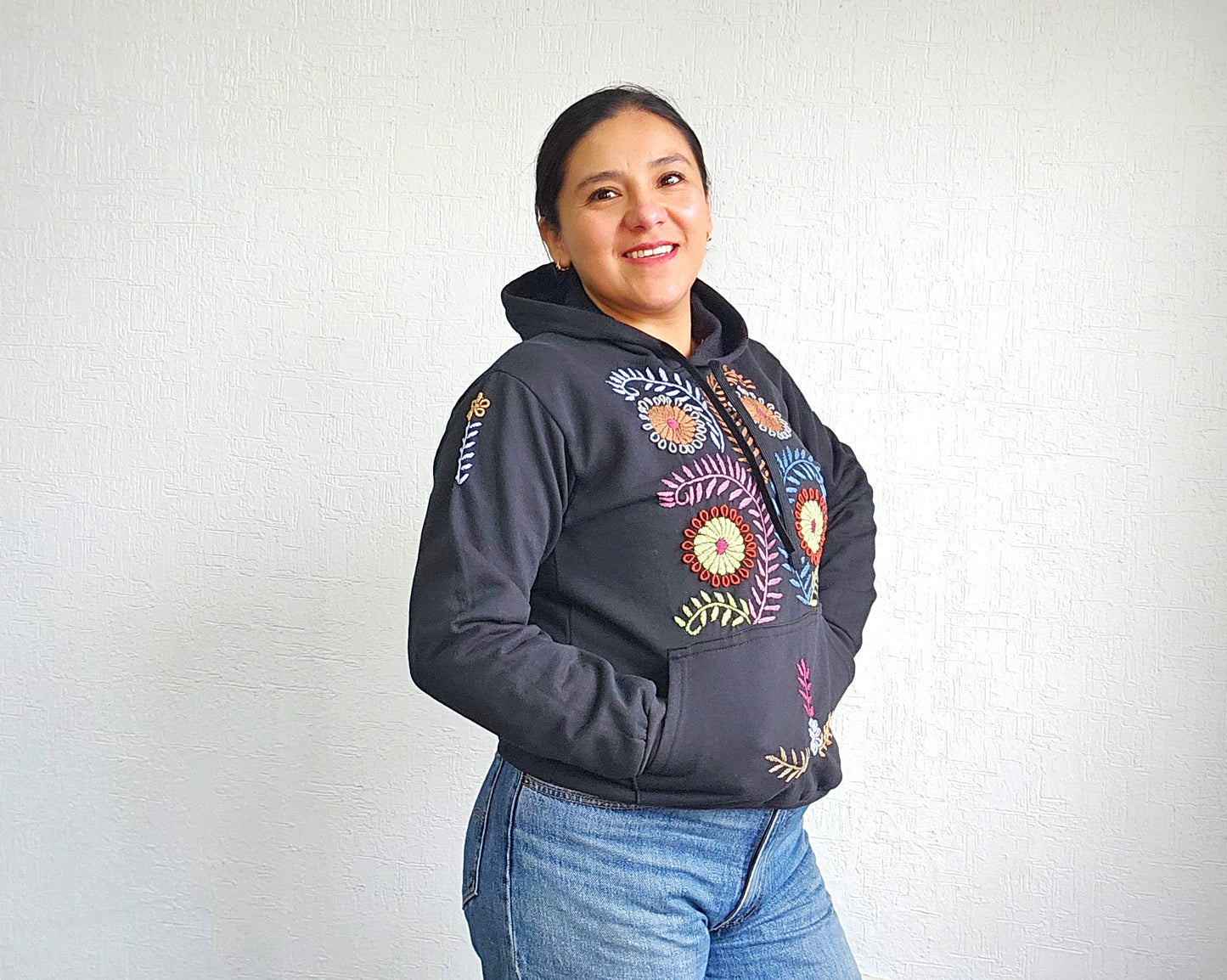 Sudadera S Rococo Negro Florecitas