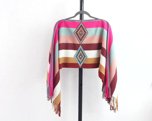 Jorongo Rombos Café Rosa Blanco