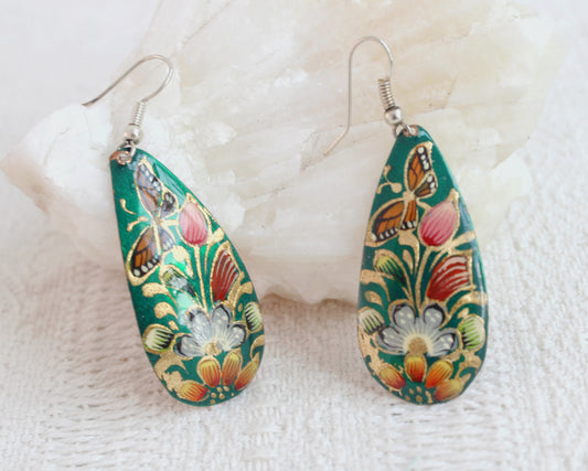 Aretes Cobre Flores Verde