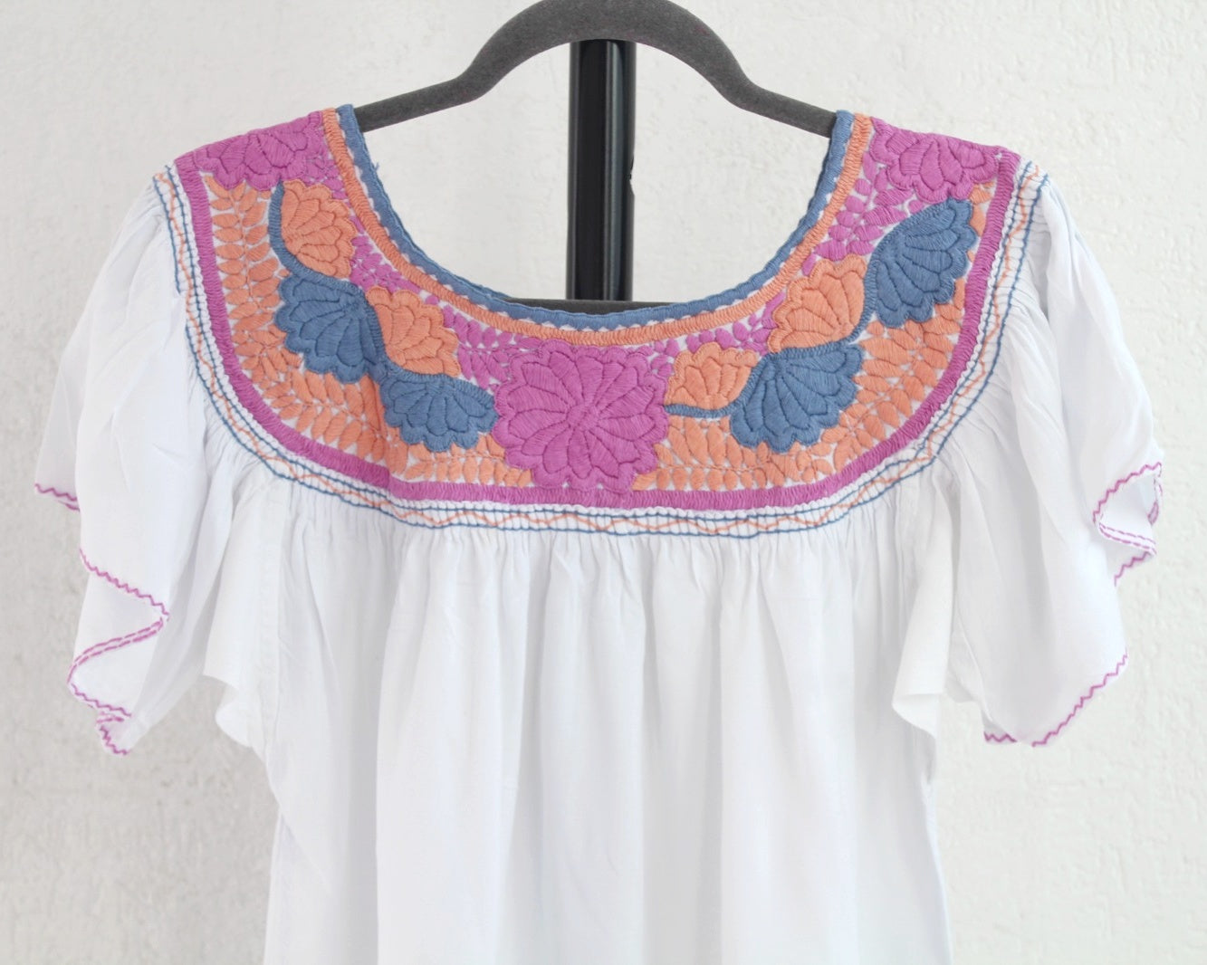 Blusa Aguacatenango Blanco Azul Rosa Coral